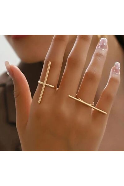 Dgt Luxury 2Pcs Stylish and Minimalist 1-Word Geometric Ring Set