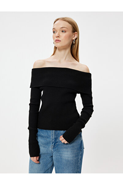 Koton Pletený svetr Madonna s límcem mimo rameno – základní texturovaný