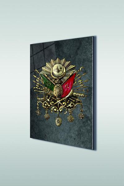 GLASZEN Osmalı Tuğrası Dikey Cam Tablo