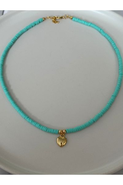 HERCY Water Green Fimo Necklace with Heart