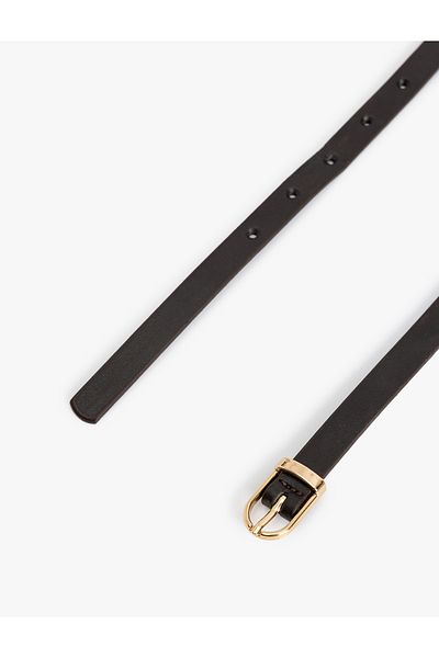 Koton Leather Look Thin Belt - Metal Buckle Detail