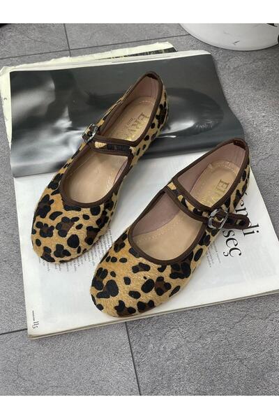 ERVANIN BUTİĞİ Balerini de damă cu talpă plată Leopard (Berry)