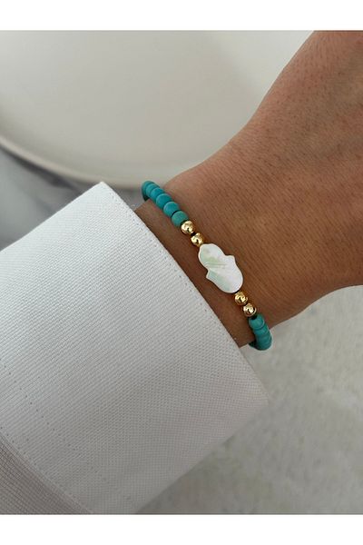 Miliva Natural Turquoise Bead and Natural Mother of Pearl Hand Figure Bracelet