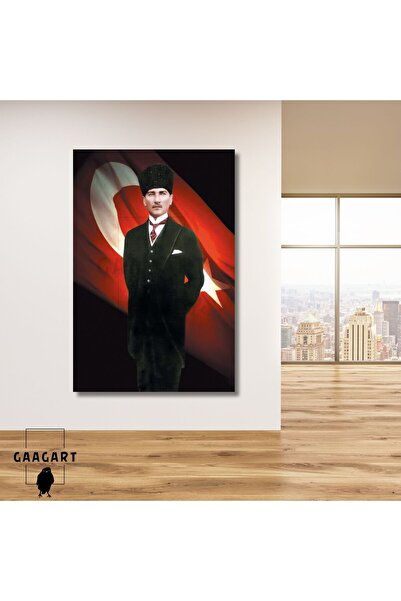 GAAGART Tekli Dikey Kanvas Duvar Tablosu Türk Bayrağı ve Atatürk