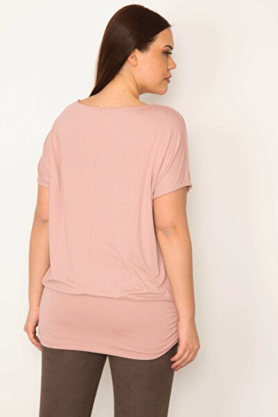 Şans Γυναικεία Plus Size Πούδρα Μπλούζα Gathered Χαμηλό μανίκι 65n31967