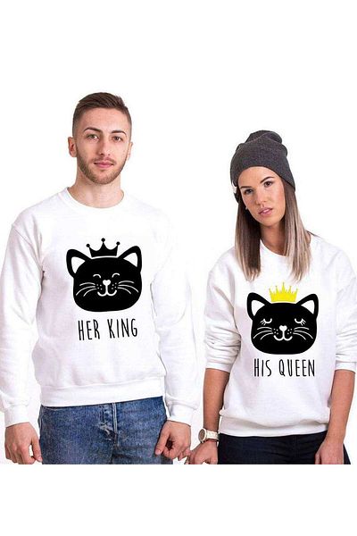 Tshirthane Cat King Cat Queen Lover Combinations Sweatshirt Couple Combination