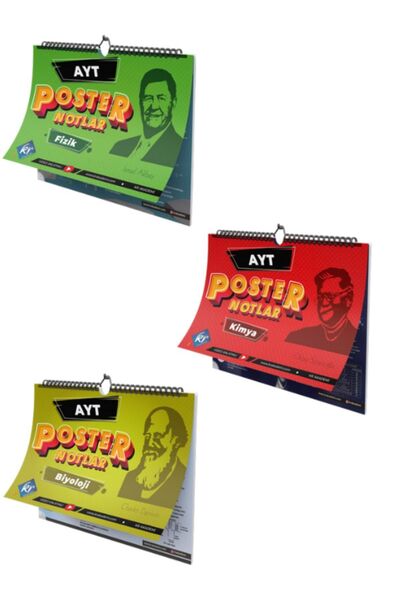 KR Akademi Yayınları AYT Fizik - Kimya - Biyoloji Poster Notları 3'lü Set