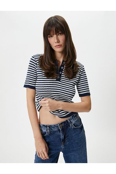 Koton Polo Neck Sweater Buttoned Short Sleeve