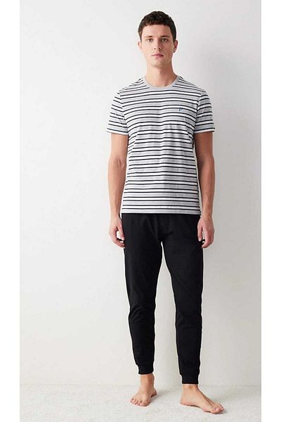 Penti Men's White Stripe Multicolor Pajama Set