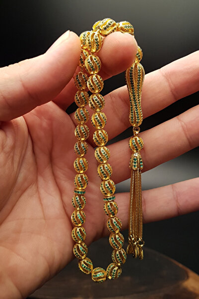 OTTOTESBİH Sarı Zirkon Taş Işlemeli Tamamı 925 Ayar Gümüş Tesbih, Kolleksiyonluk Tesbih