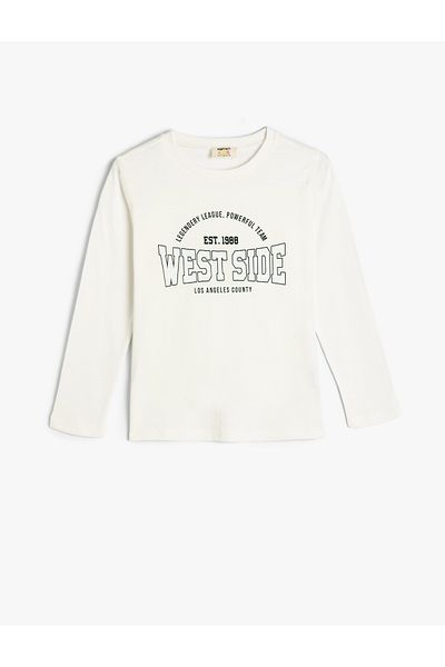 Koton College Printed Cotton Long Sleeve T-Shirt - Crew Neck