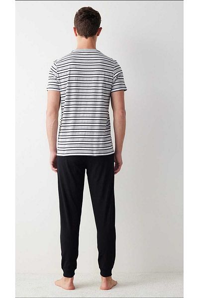 Penti Men's White Stripe Multicolor Pajama Set