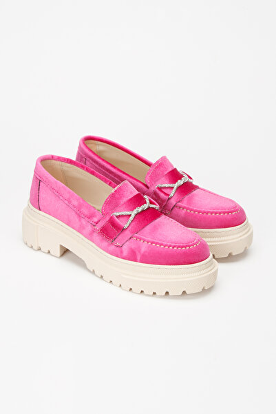 L&L Кадифени дамски розови мокасини с камъни отпред