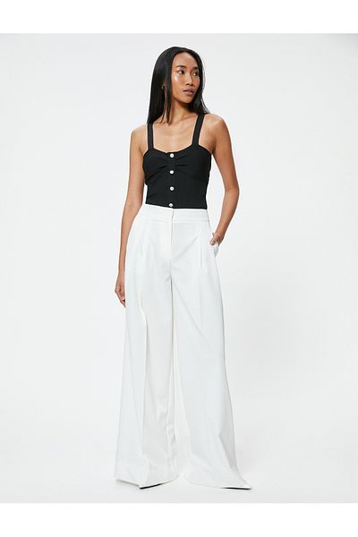 Koton Knitted Top Strap Heart Collar Button Detailed