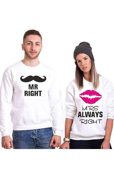 Tshirthane Lover Combinations - Mr. Right Mrs. Always Right Sweatshirt Couple Combination