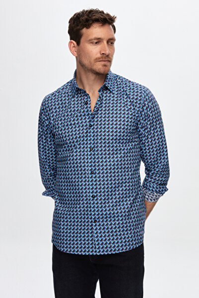 Damat Slim Fit Lacivert Desenli %100 Pamuk Canclini Gömlek