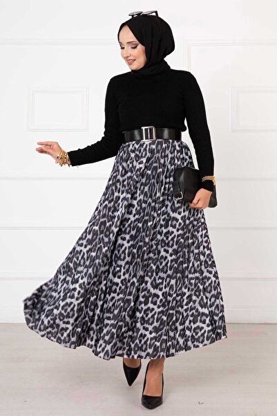 EBRUTESETTÜR Leopard Patterned Pleated Skirt