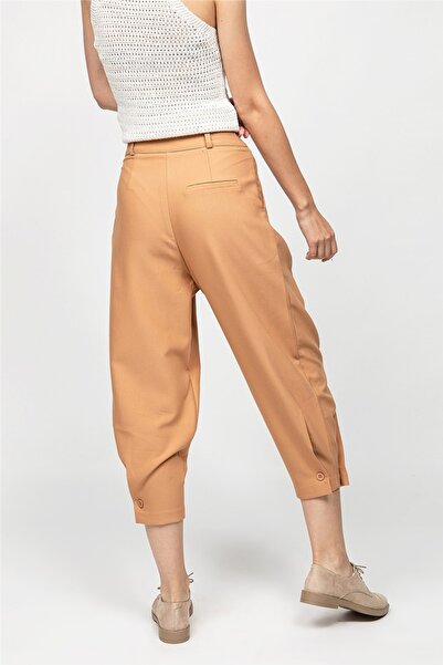 Gils Butik Taba Paçası Düğmeli Slouchy Pantolon