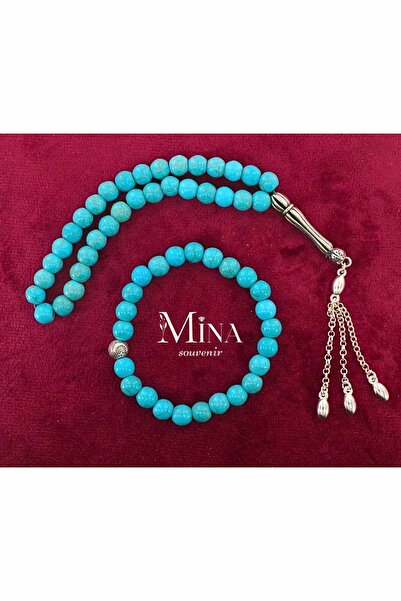Mina Souvenir DOĞAL TAŞ 33'LÜ TESBİH VE BİLEKLİK HEDİYE  SETİ (FİRÜZE,HEMATİT)
