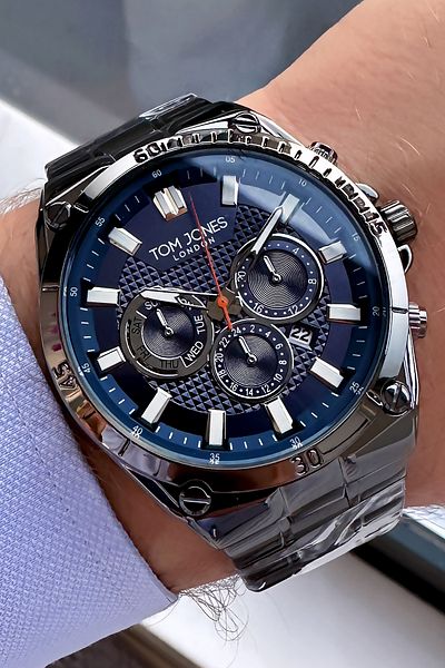 Tom Jones Men's Wristwatch with Calendar - 3 Atm Waterproof, Smoke Color, Steel Cord and Bracelet Gift TJE2071C3