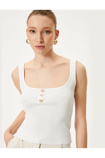Koton Corded Square Neck Undershirt - With Straps and Buttons