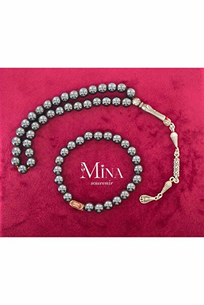 Mina Souvenir طقم هدايا مسبحة وسوار من الحجر الطبيعي مكون من 33 قطعة (فيروز، هيماتيت)