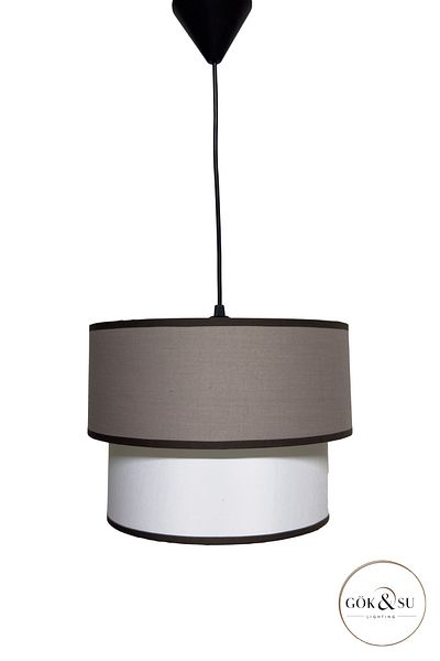 Göksu Lighting Double Deck Double Color Fabric Pvc Pendant Lamp Chandelier Living Room Entrance Hall Kitchen Bathroom