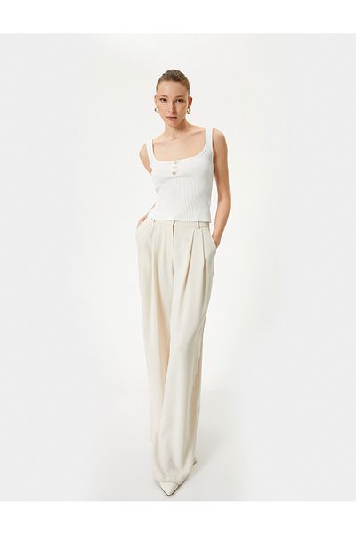 Koton Corded Square Neck Undershirt - With Straps and Buttons