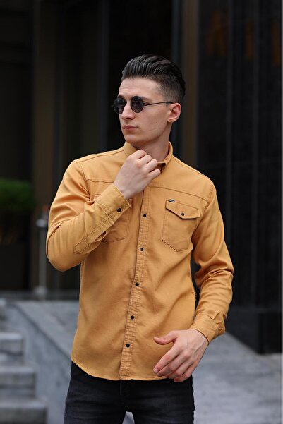 WKM Çift Cepli Çıtçıtlı Gabardin Sarı Erkek Gömlek