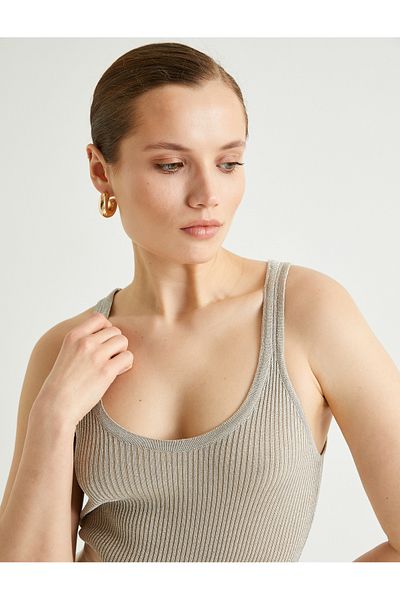 Koton Πλεκτό εσώρουχο με ραβδώσεις U-Neck Glitter