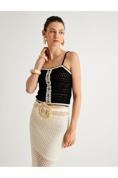 Koton Melis Ağazat - Color Contrasted Strap Crochet Top Button Detailed