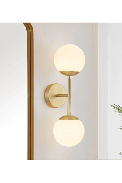 burenze Modern Tasarım Beyaz Opal Camlı Pilli Aplik Aç Kapa Butonlu Tak Çalıştır Kablosuz Eskitme Gold