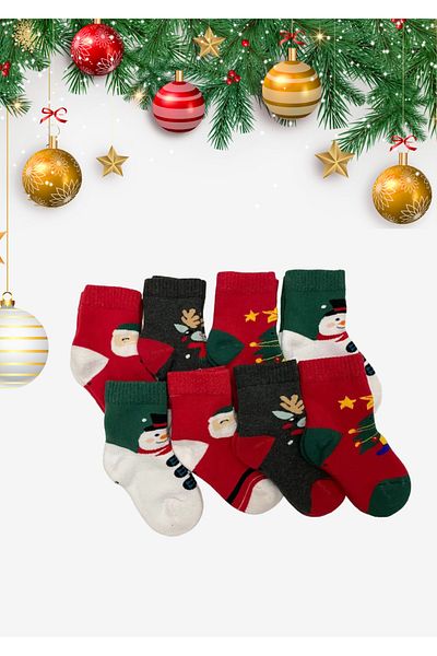 YAADE CHRISTMAS PATTERNED TOWEL 8 PAIRS OF CHILDREN'S SOCKS