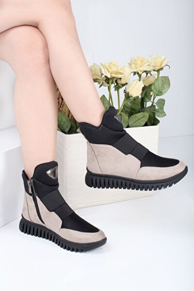 Hanımsoller حذاء نسائي من جلد المنك بسحاب قابل للتمدد