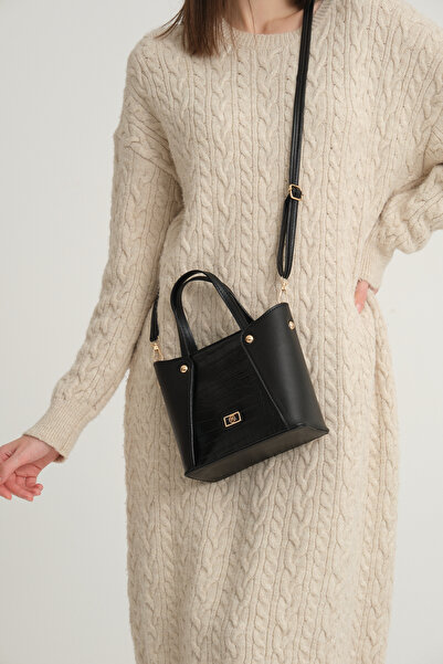 mossi Black Crocodile Skin Look Women's Hand/Shoulder Bag