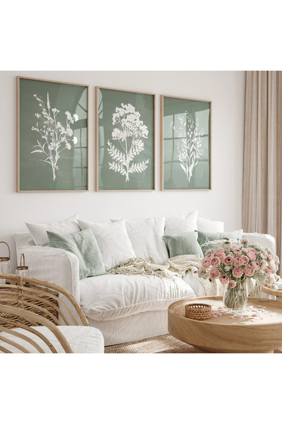 woodhomeworks Ahşap Çerçeveli 3 Lü Soyut Tablo Home Ev Salon Oturma Odası Yat...
