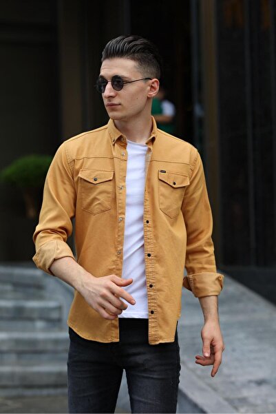 WKM Çift Cepli Çıtçıtlı Gabardin Sarı Erkek Gömlek