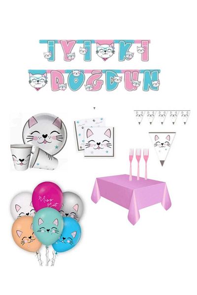 CANSIN Miss Cat Cat Birthday Set for 8 People