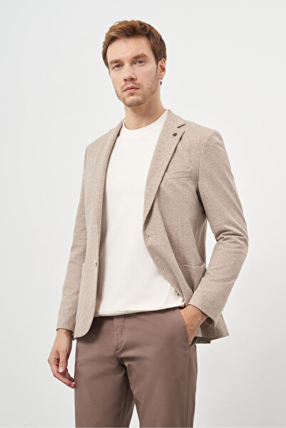 Morven Ανδρικό ΑΝΟΙΧΤΟ ΚΑΦΕ Πλεκτό Trend Slim Fit Μονό Πέτο Μπουφάν