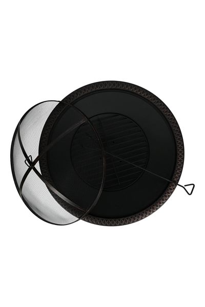 Living Accents Round Fire Pit with Decorative Edge and Mesh Cover 29inch