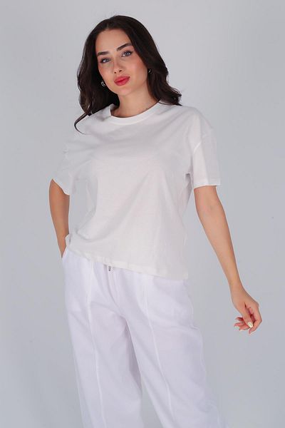 FACETTE Tricou alb de bază cu mânecă scurtă pentru femei