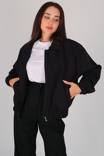 FACETTE سترة بومبر نسائية سوداء مبطنة - قصيرة