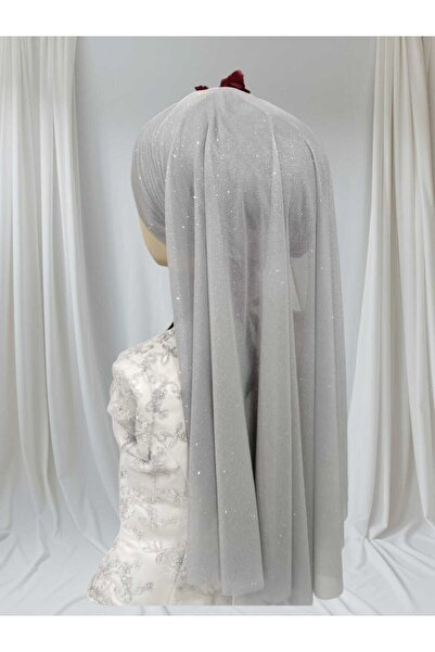 NurAy Light Gray with Accessories Veil Ready-Made Wrap Evening Dresses Wrap Ready Turban