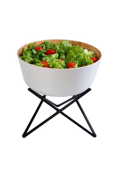 Felli Melamine and Bamboo Round Salad Bowl with Stand