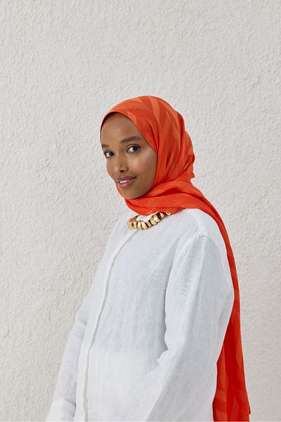 VALORSCARF Burnt Orange Herringbone Pattern Jacquard Shawl