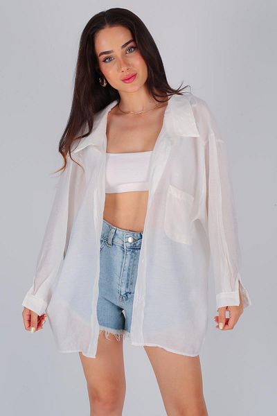 FACETTE Cămașă albă oversize fără umăr pentru femei
