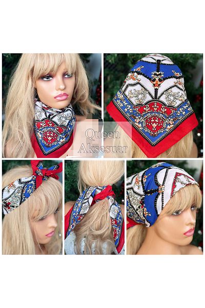QUEEN AKSESUAR Authentic Chain Patterned Motif Bandana Shawl Hairband Kerchief Multi-Purpose Scarf Head Cover