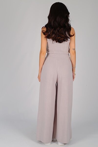 FACETTE Gray Linen Blouse and Trousers Set - Sleeveless