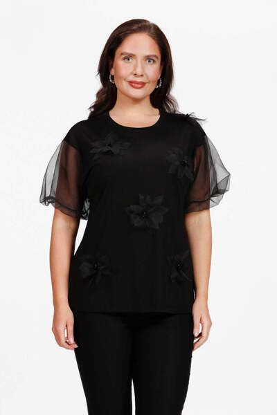 Gemko Organze Balon Kollu Bluz - Siyah