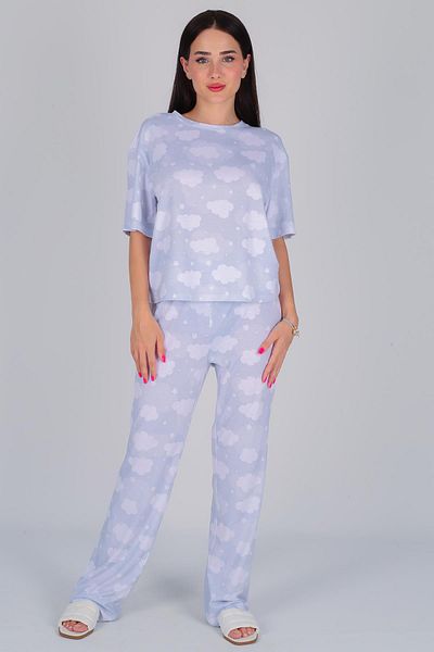 FACETTE Γυναικείο Σετ Πιτζάμες Παντελόνι T-Shirt με γκρι σύννεφο